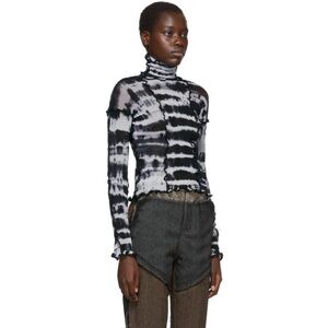 ASAI Black & White Tie-Dye Turtleneck Long Sleeve Top